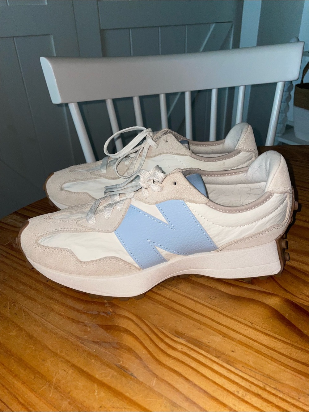 New Balance 327 Timberwolf Sneakers In Sea Salt/light Chrome Blue Womens Sz 9 - Picture 3 of 8